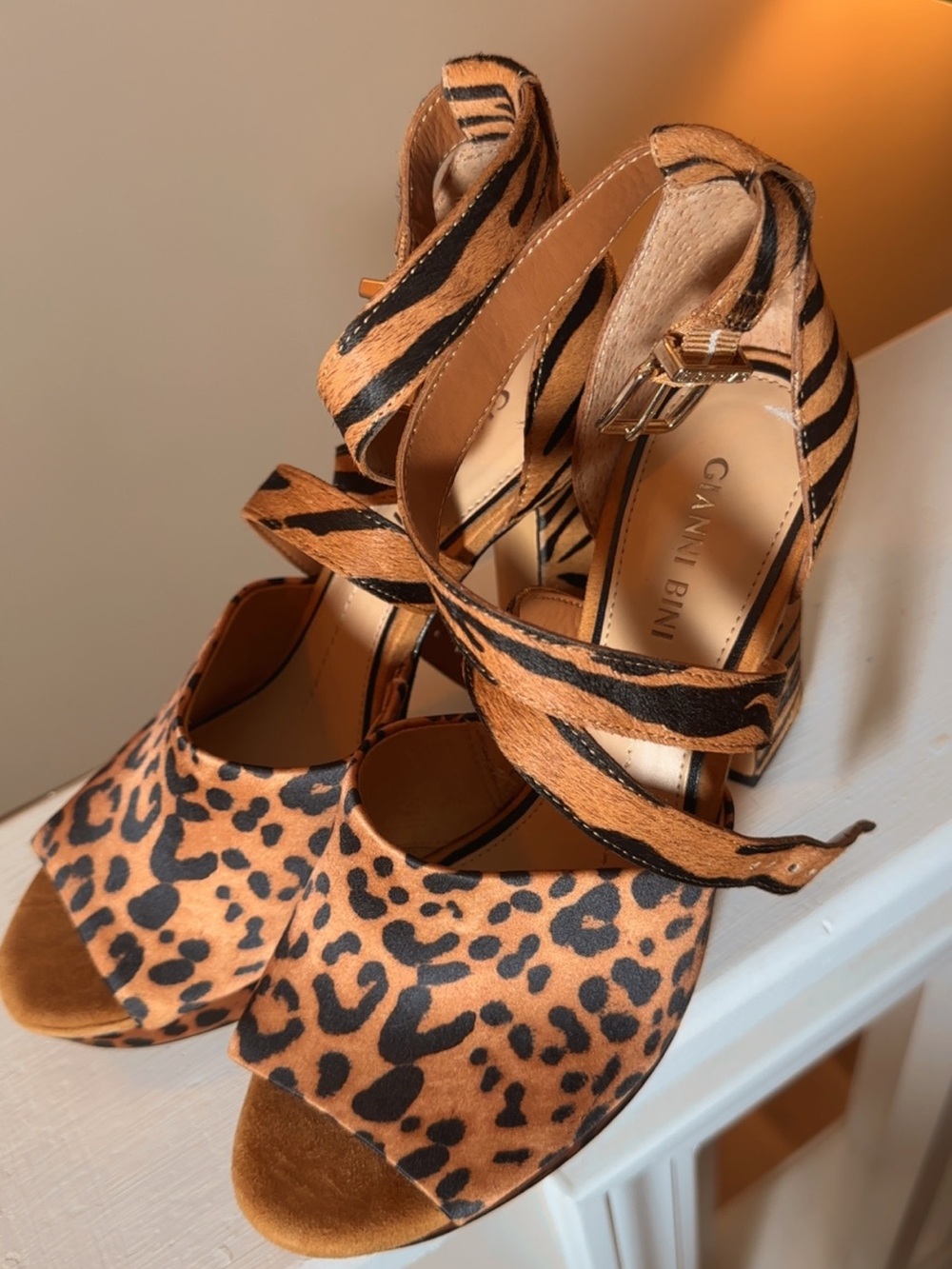 Gianni Bini Leopard & Zebra Print Platform Heels - Picture 4 of 7